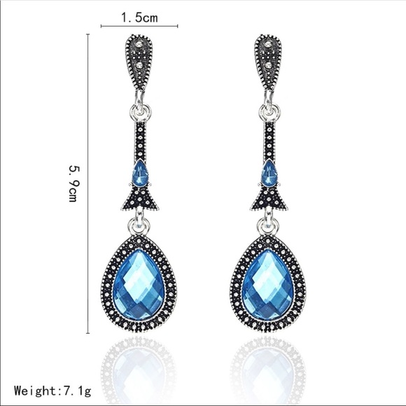 Enchanting Blue Crystal Drop Silver Earrings - Picture 4 of 7